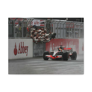Lewis Hamilton and Mechanics Celebrating 2008 British GP Win