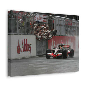 Lewis Hamilton and Mechanics Celebrating 2008 British GP Win