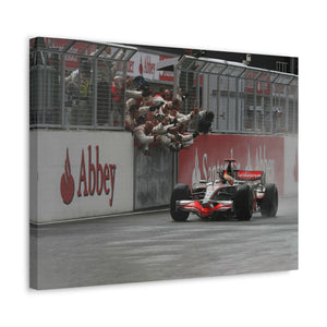 Lewis Hamilton and Mechanics Celebrating 2008 British GP Win