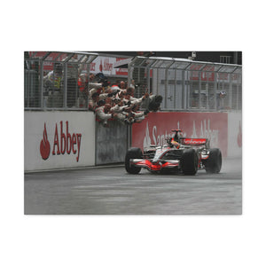 Lewis Hamilton and Mechanics Celebrating 2008 British GP Win