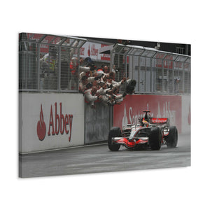Lewis Hamilton and Mechanics Celebrating 2008 British GP Win