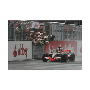Lewis Hamilton and Mechanics Celebrating 2008 British GP Win